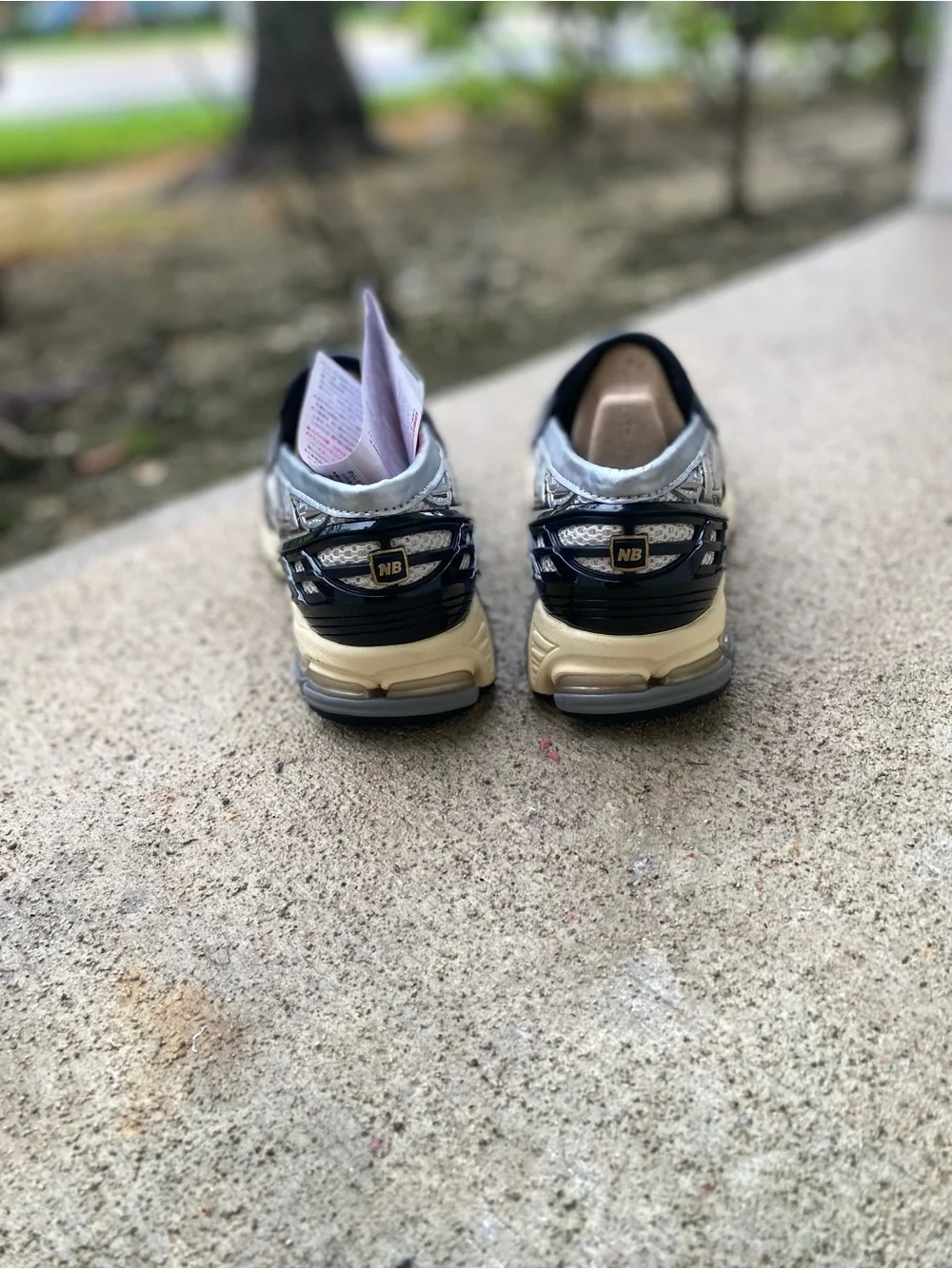 New Balance Silver, Black and Cream Slip-On Athletic Loafers